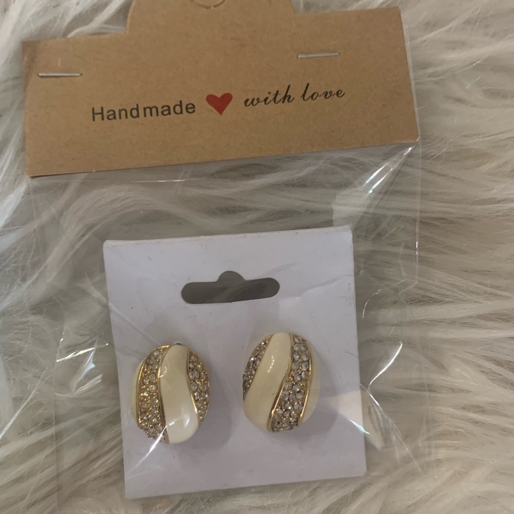 Chic Gold and Cream Stud Earrings